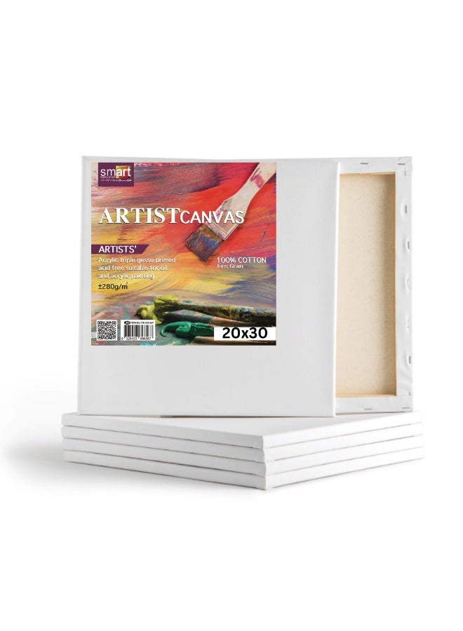 سمارت 5 لوحات قماشية مشدودة للرسم 20×30 سم - قطن 100% - لوحات قماشية كبيرة فارغة للرسم بالأكريليك والزيت - Image 1